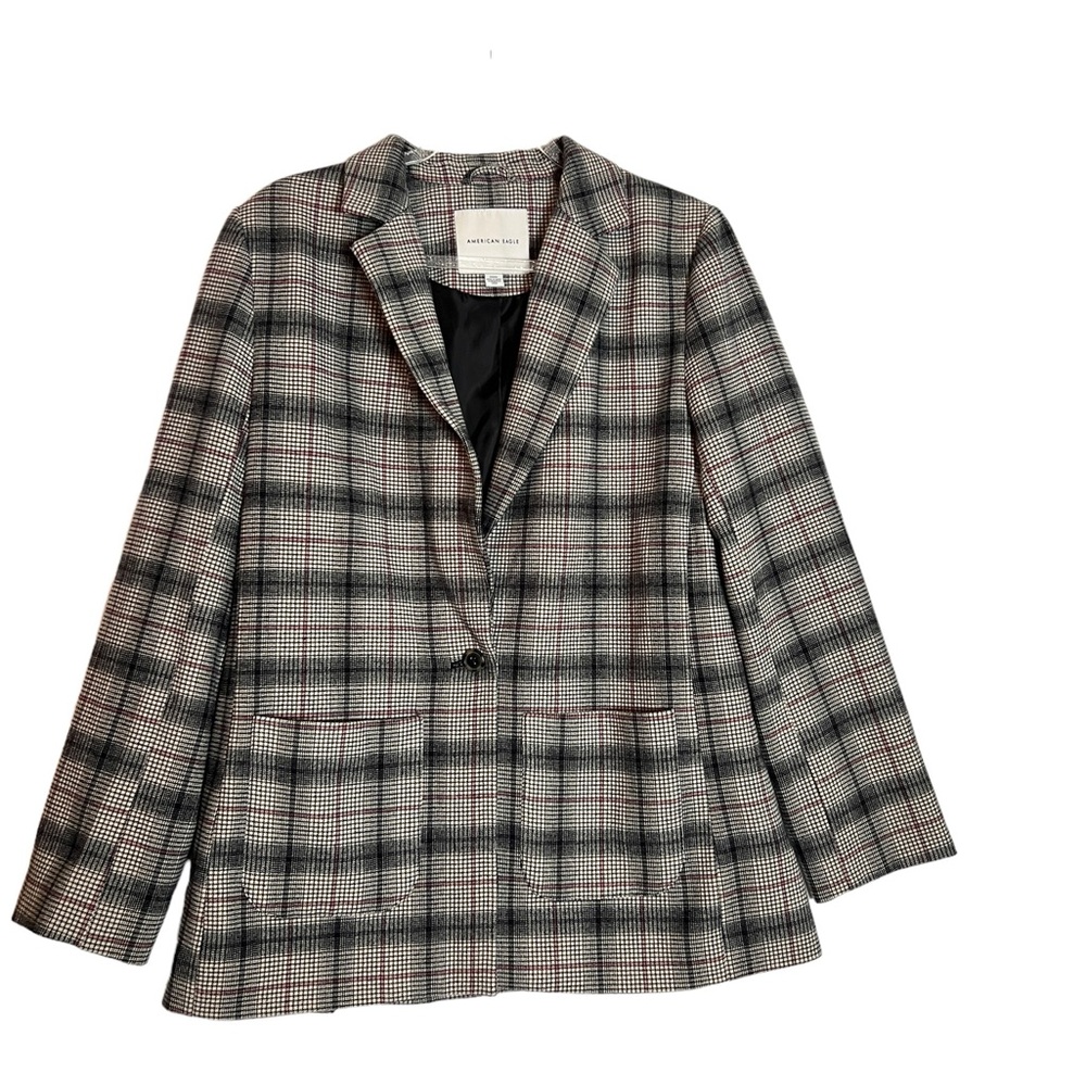 American Eagle Plaid Themed Long Blazer Jacket Size M